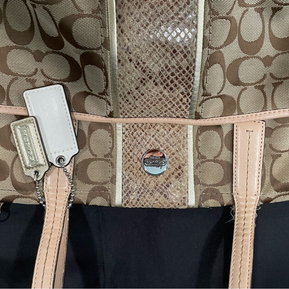 Coach Tan Signature Tote with Leather Accents - Picture 2 of 14